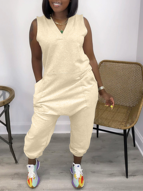 V-Neck Sleeveless Jumpsuit--Clearance