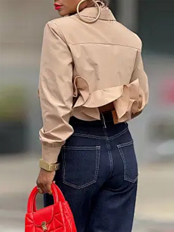Solid Ruffle Hem Shirt