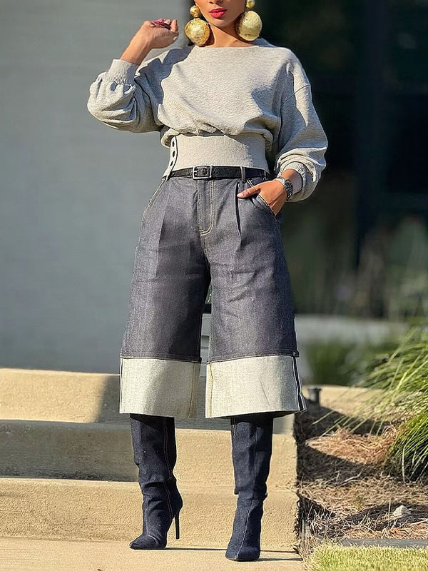 Button-Waist Pullover Sweatshirt