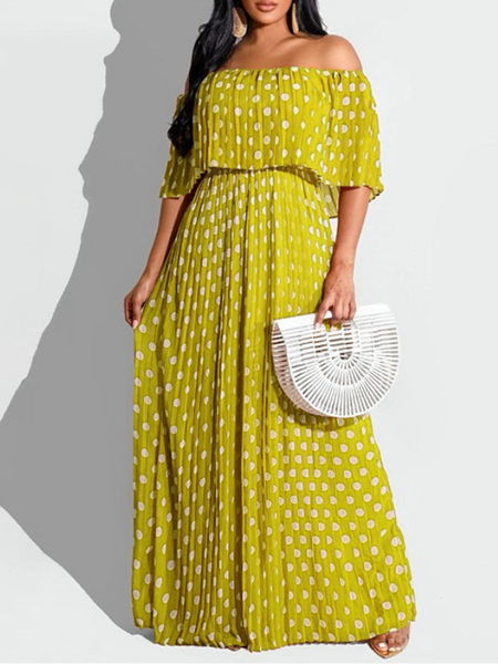 Dot Off-Shoulder Dress--Clearance
