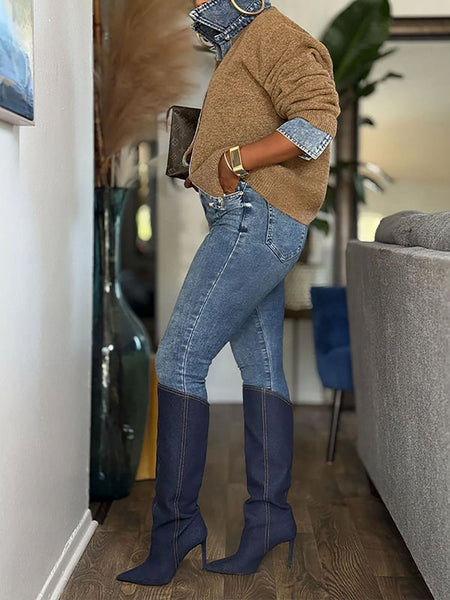 Denim Combo Cardigan