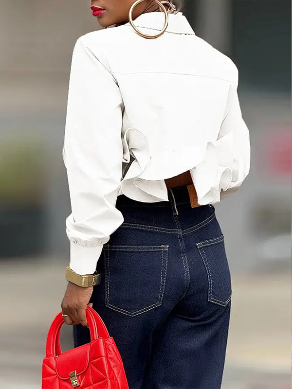 Solid Ruffle Hem Shirt