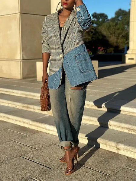 Denim Combo Plaid Blazer
