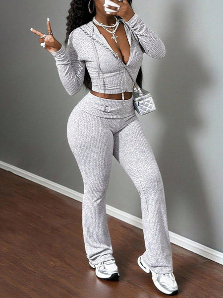 Ribbed Zip Hoodie & Pants Set