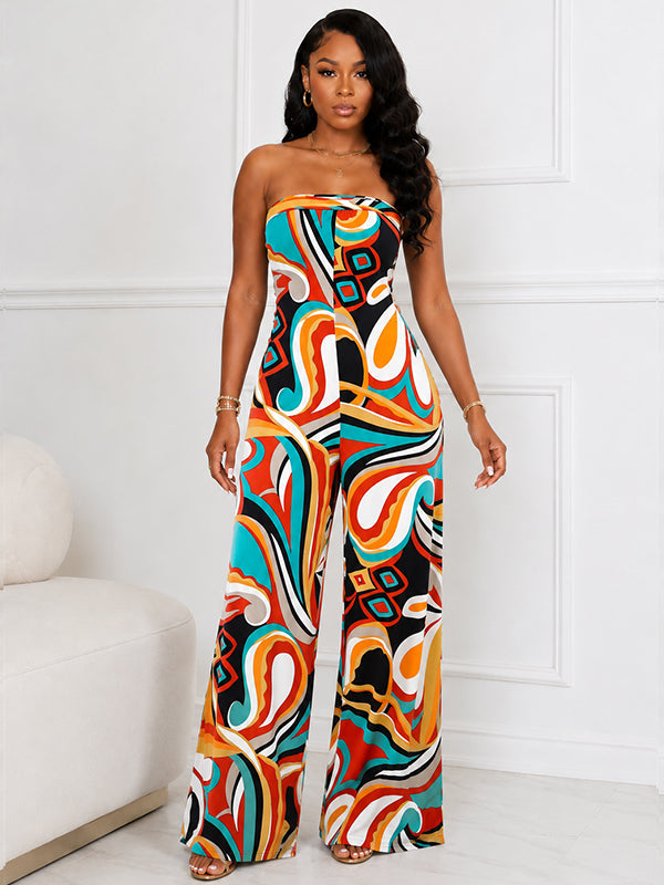 Printed Strapless Tied-Back Jumpsuit
