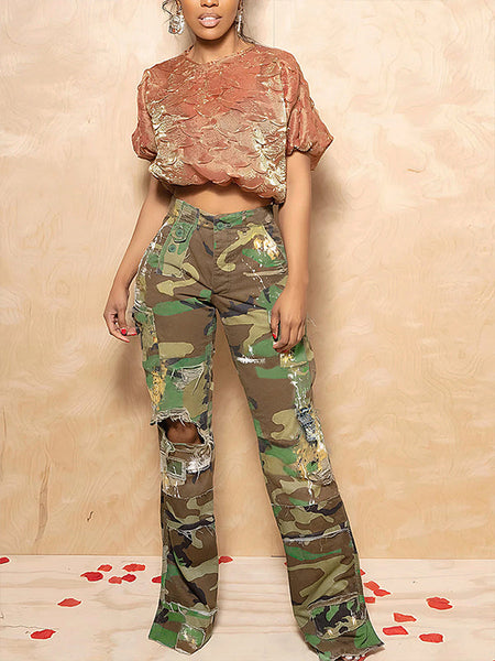 Indiebeautie Ripped Camo Cargo Pants