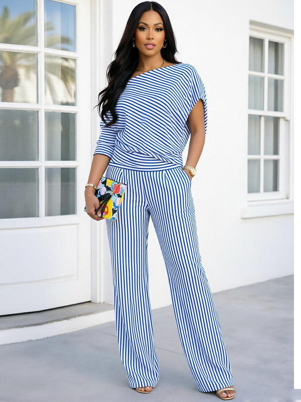 Stripe Boat-Neck Top & Pants Set