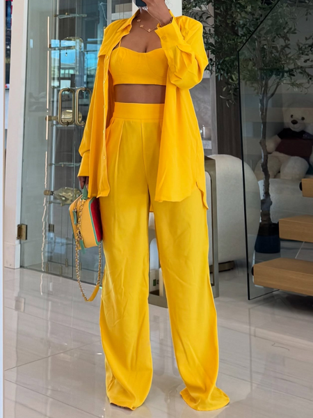 Solid Shirt Three-Piece Set
