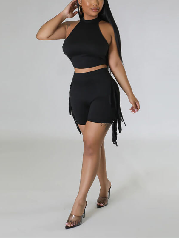 Sleeveless Top & Fringe Shorts Set--Clearance