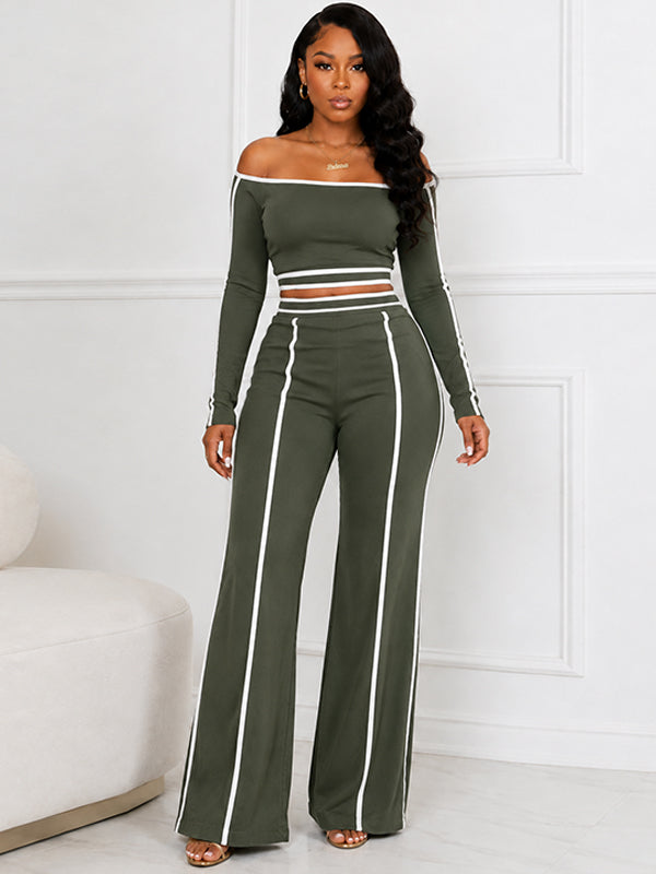 Piping Off-Shoulder Top & Pants Set