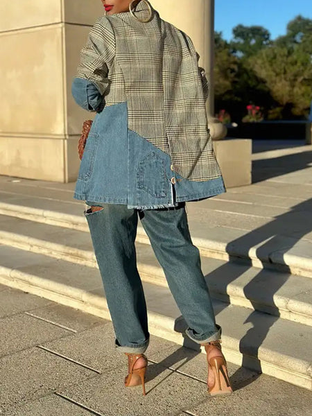 Denim Combo Plaid Blazer