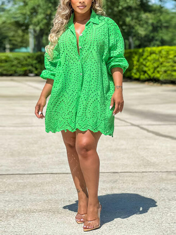 Solid Cutout Shirt Dress