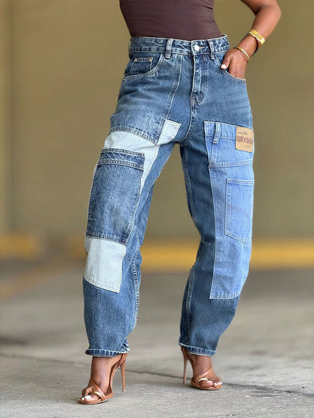 Printed Patch Jeans
