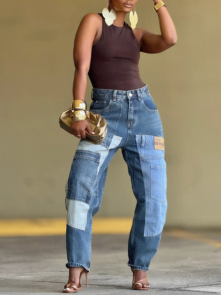 Printed Patch Jeans