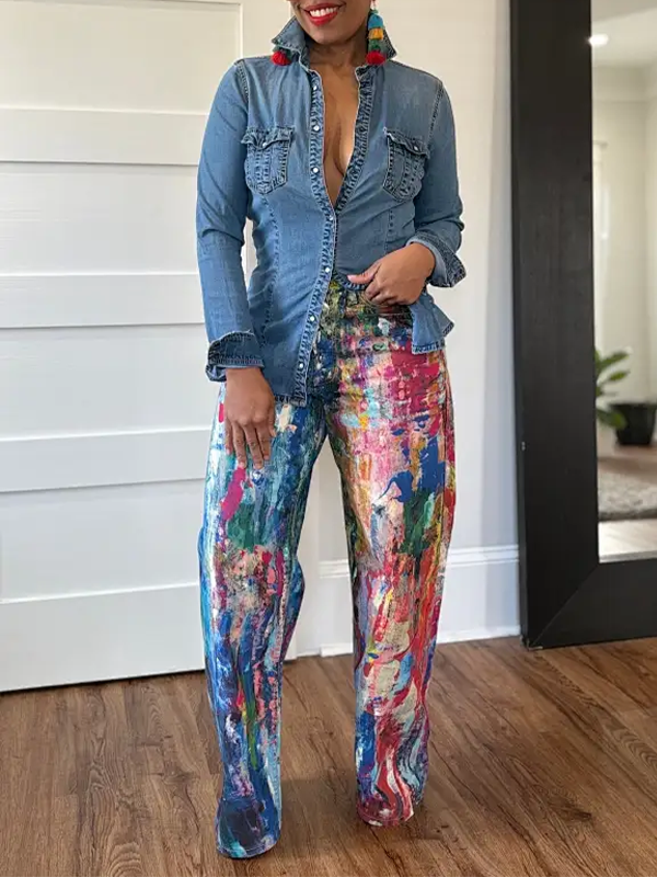 Indiebeautie Abstract Printed Straight Jeans