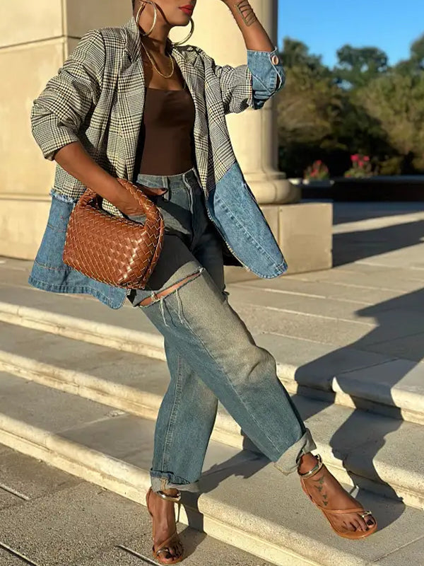 Denim Combo Plaid Blazer