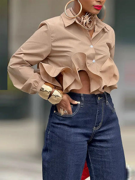 Solid Ruffle Hem Shirt