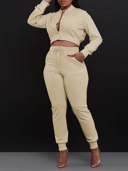 Solid Bomber Jacket & Pants Set
