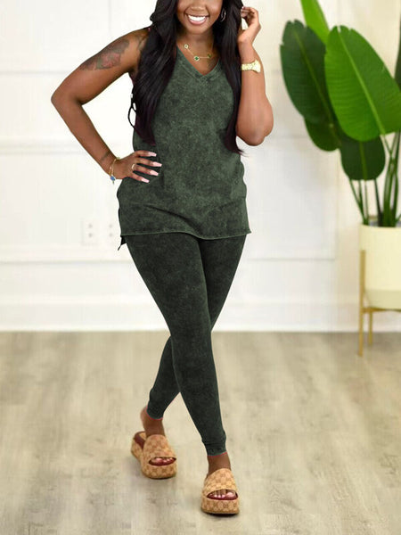 Printed V-Neck Tank Top & Pants Set--Clearance