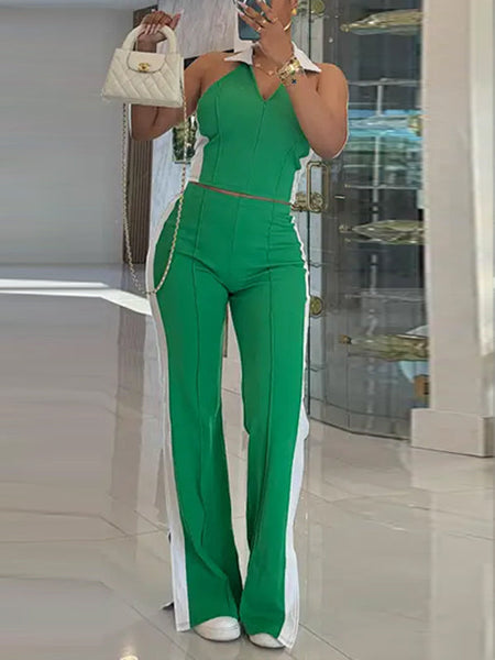 Indiebeautie Two-Tone Halter Pants Set