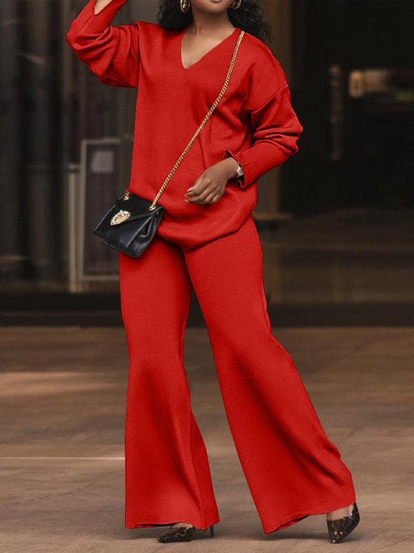 V-Neck Top & Wide-Leg Pants Set