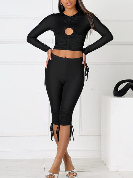 Drawstring Cutout Top & Capris Set