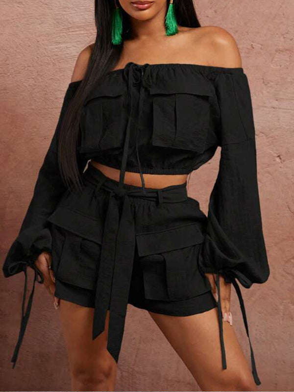 Off-Shoulder Cargo Top & Shorts Set