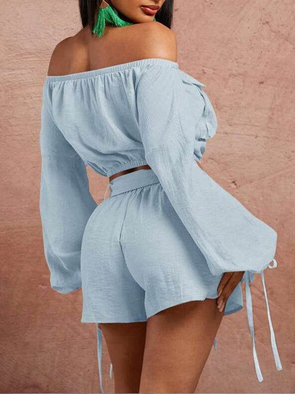 Off-Shoulder Cargo Top & Shorts Set