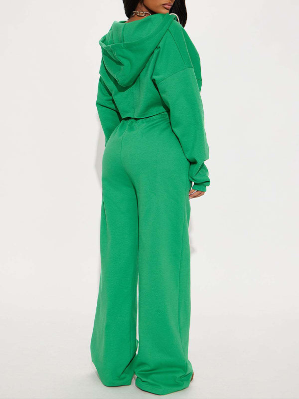 Zip-Front Hoodie & Wide-Leg Pants Set