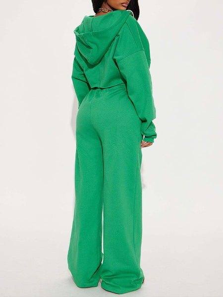 Zip-Front Hoodie & Wide-Leg Pants Set