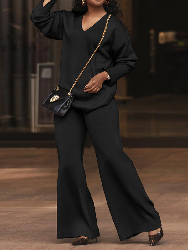 V-Neck Top & Wide-Leg Pants Set