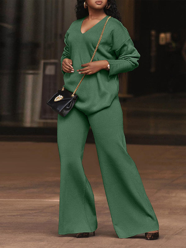V-Neck Top & Wide-Leg Pants Set