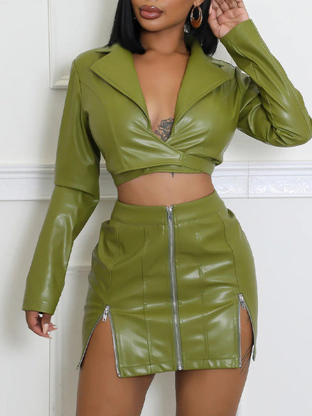 Faux-Leather Jacket & Skirt Set