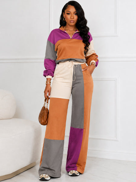 Colorblock Zip Top & Pants Set