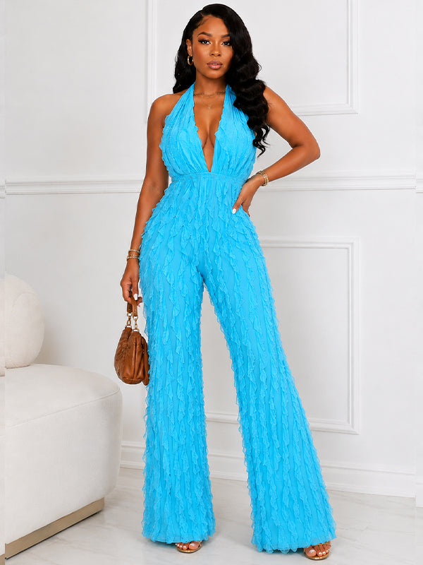 Solid Plunge Halter Jumpsuit