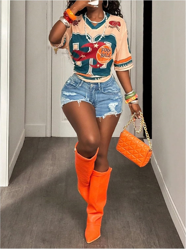 Printed V-Neck Tee