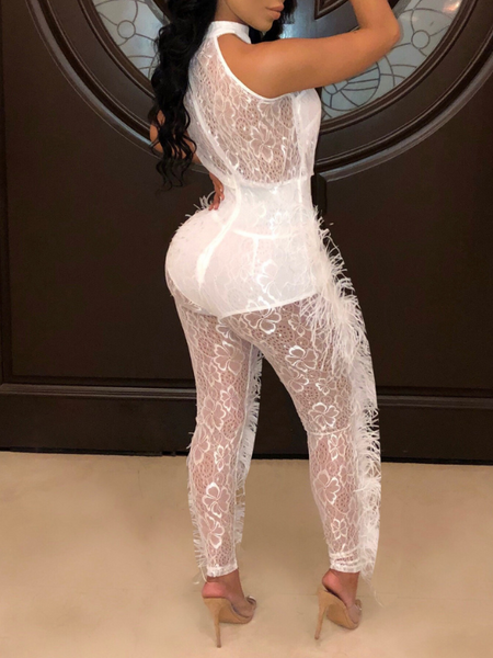 Feather Combo Lace Jumpsuit