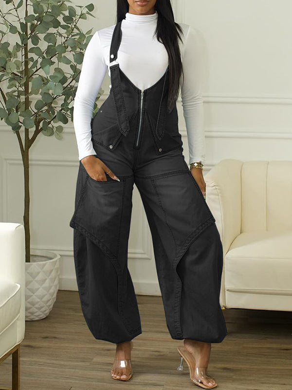 Zip-Front Denim Overalls