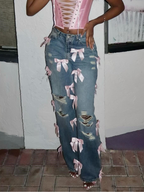 Bowknot Ripped Jeans