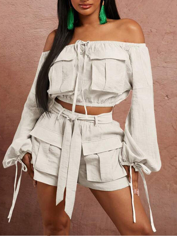 Off-Shoulder Cargo Top & Shorts Set