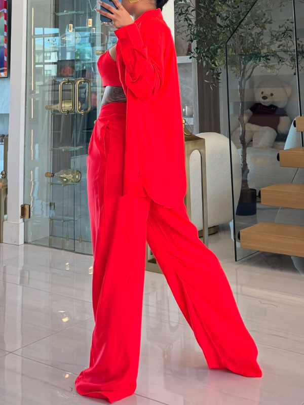 Solid Shirt Three-Piece Set