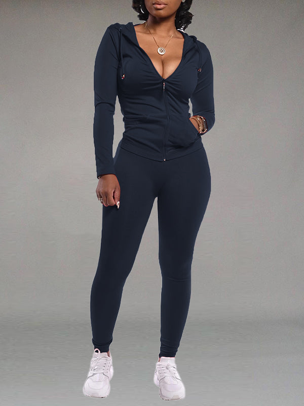 Indiebeautie Solid Zip Hoodie & Pants Set