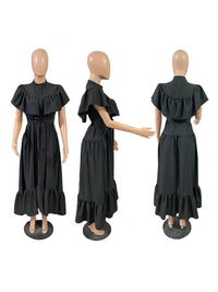 Indiebeautie Solid Ruffle Shirt Dress