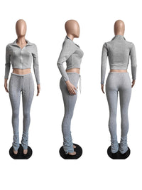 Zip-Front Sweatshirt & Ruched Pants Set