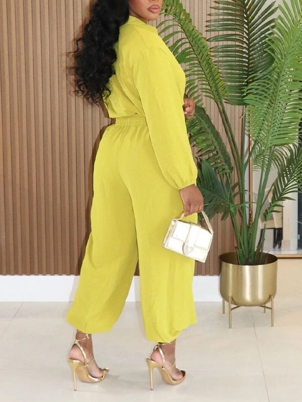 Solid Drawstring Shirt & Jogger Pants Set