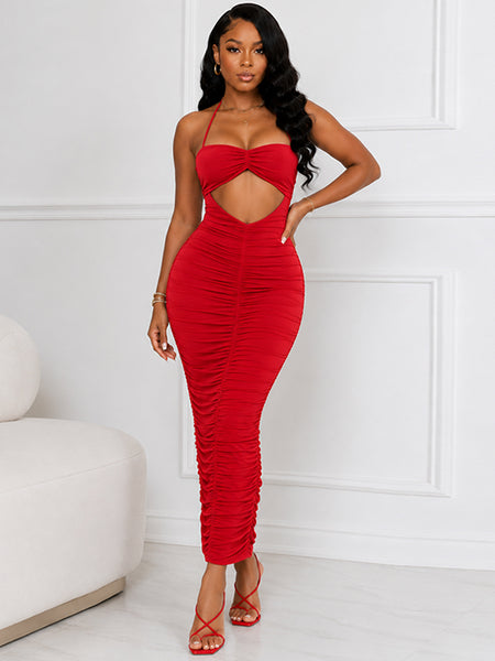 Solid Cutout Ruched Dress