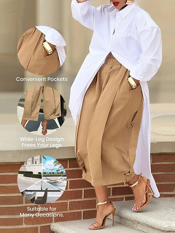 Solid Wide-Leg Capris