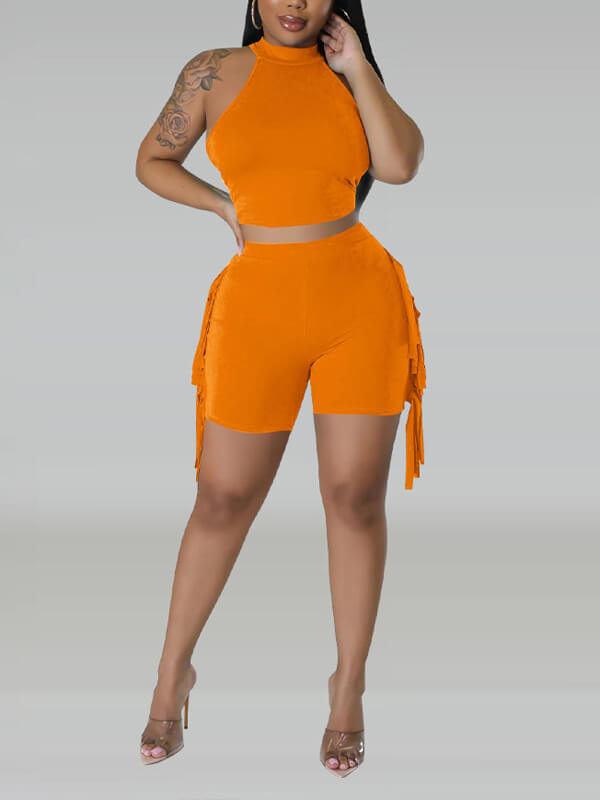 Sleeveless Top & Fringe Shorts Set--Clearance