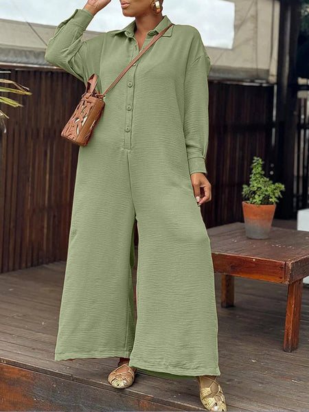 Button-Front Wide-Leg Jumpsuit