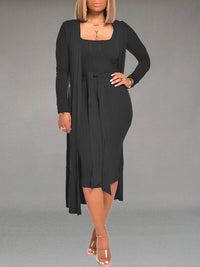 Solid Tied Dress & Cardigan Set--Clearance
